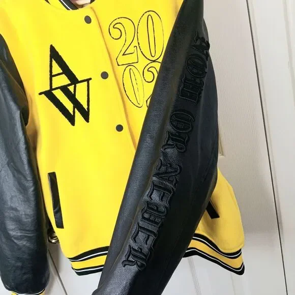AZALEA WANG Women’s Yellow Black Varsity Bomber Jacket Large Retro Bold NWT - Picture 3 of 10